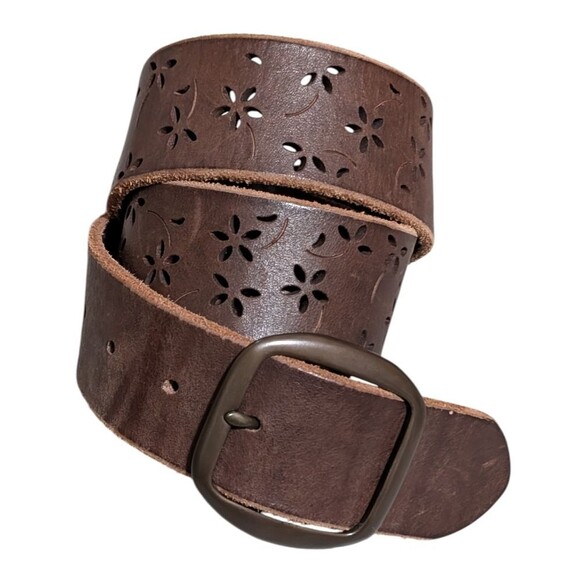 Unbranded Italian leather Brown Leather Floral Cutout Belt USA women\'s size XL main image 4